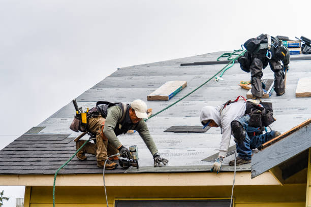 Professional Gutter Installation technician working in Fowler, MI